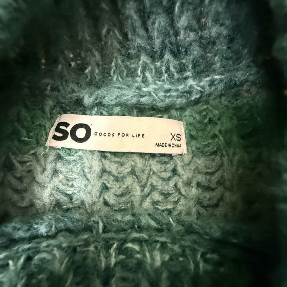 SO Women’s Striped Green and Gray Crewneck Sweater - Picture 2 of 2